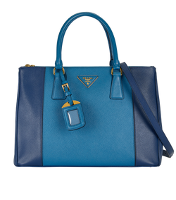 Bicolour Double Zip Galleria Tote, Leather, Blue, 14, S/LT/DB,3*